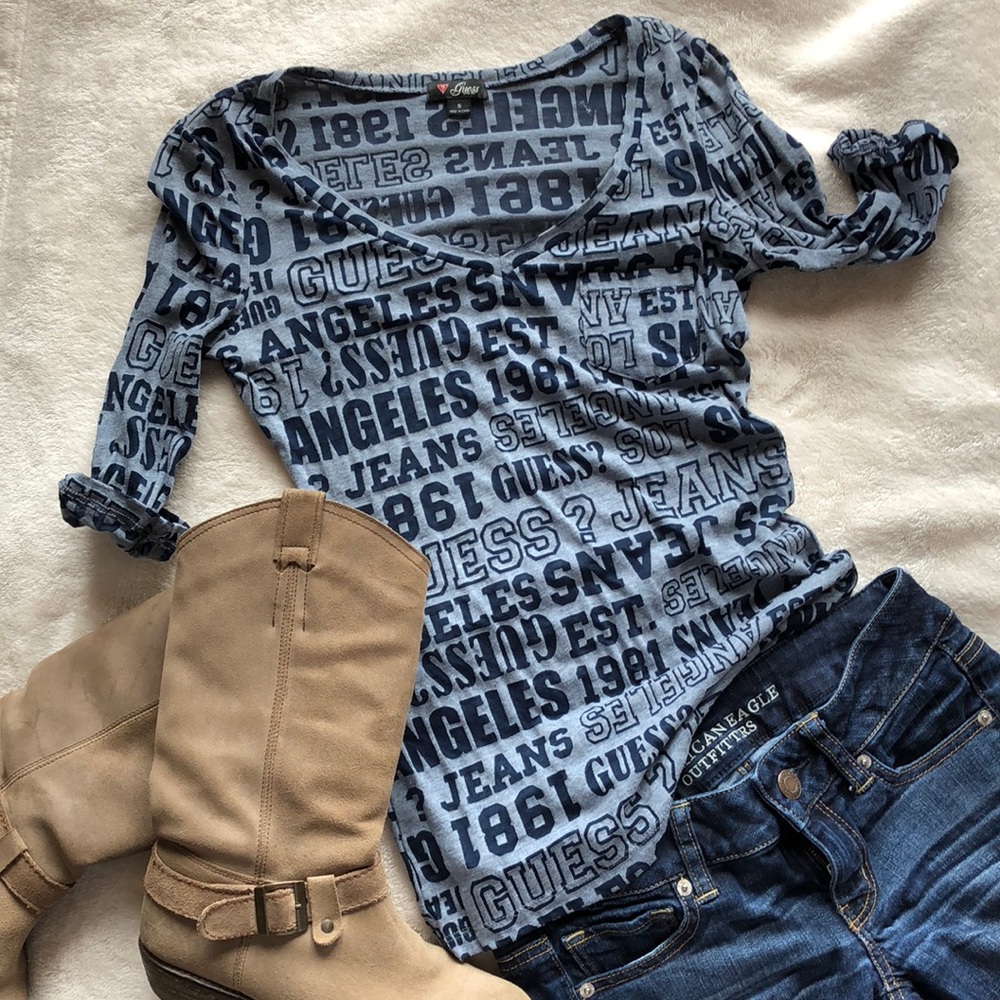 Guess 3/4 sleeve semi-sheer tee shirt